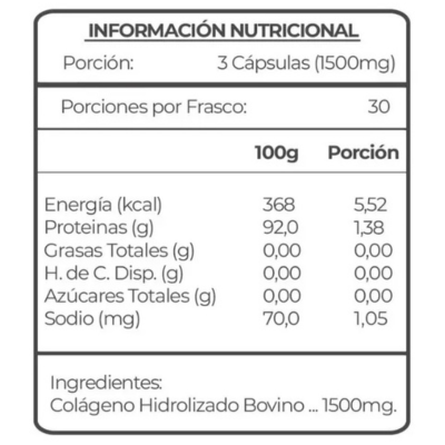 Colágeno Hidrolizado Bovino 500mg 90 Cap - Imagen 3
